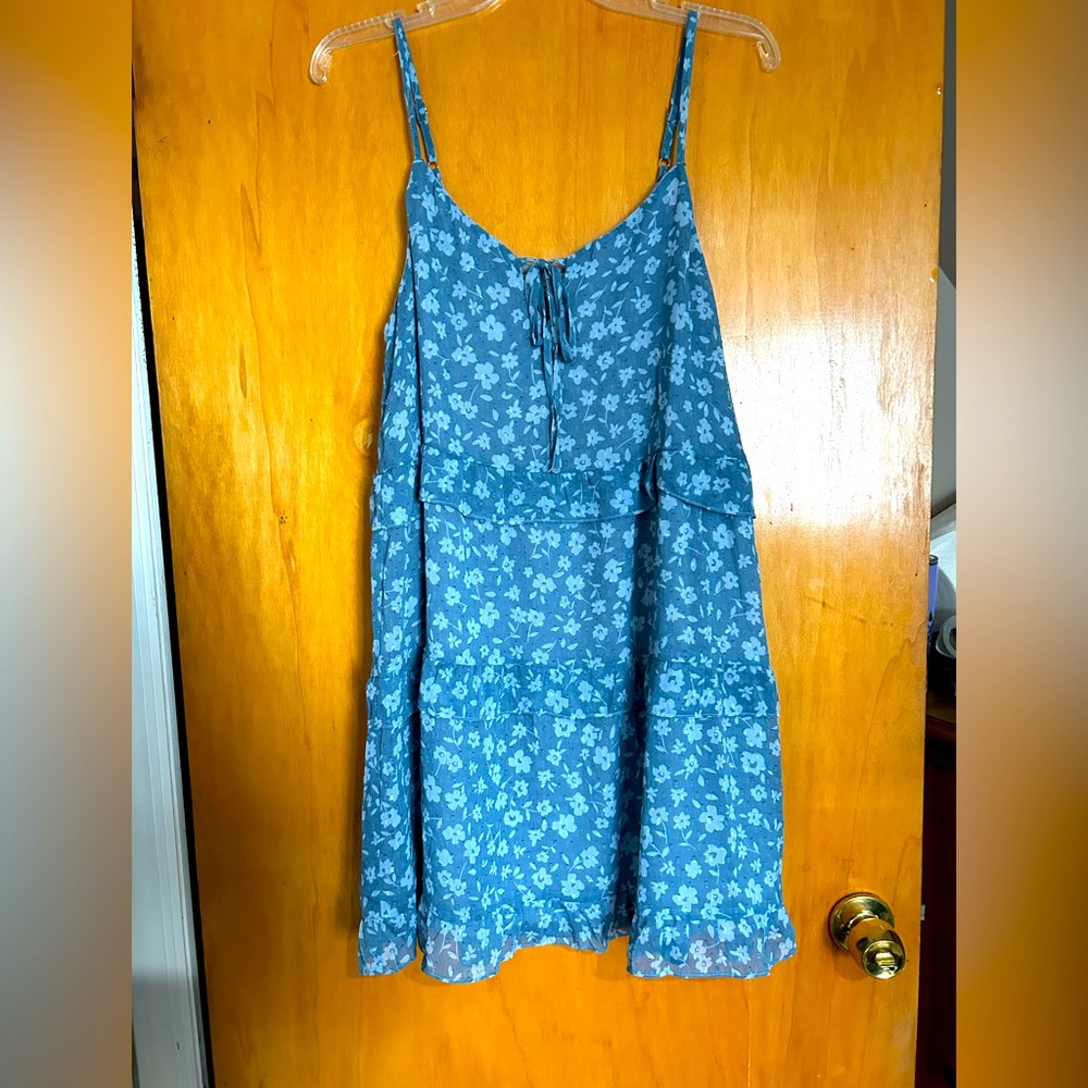 Dress Forum Tie-Front Tiered Mini Dress in blue with floral design